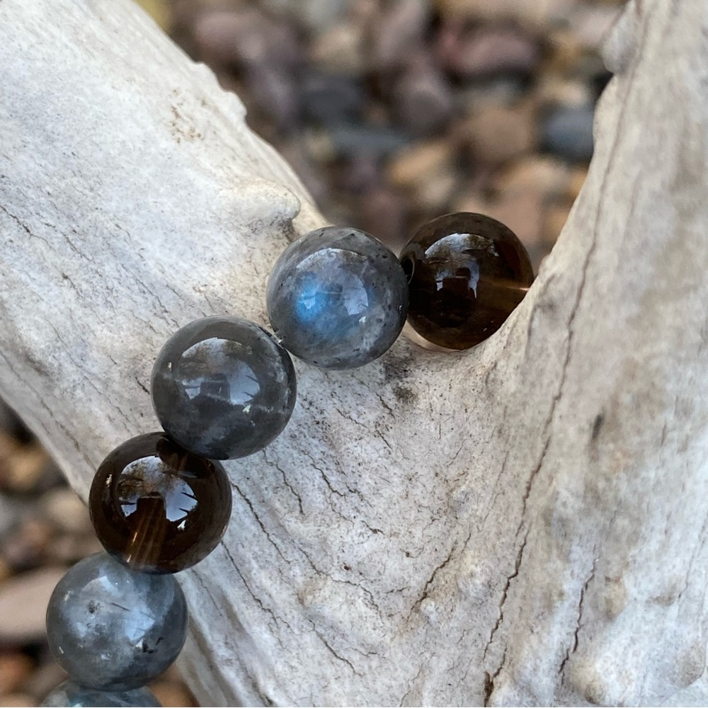 8mm Smokey Quartz and Moonstone Bead Bracelet